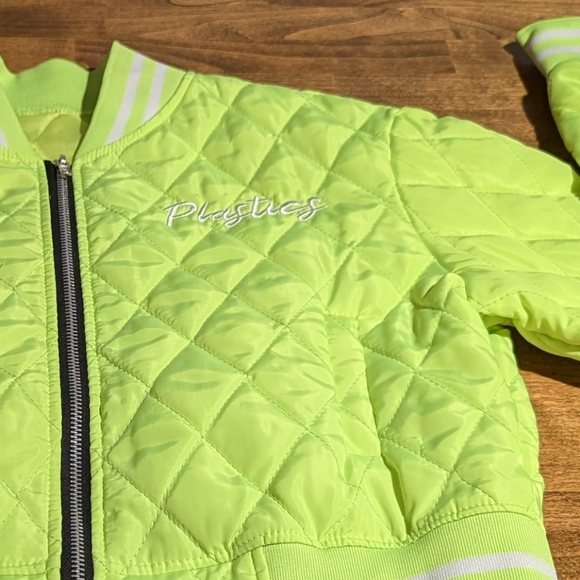 Lime Green Crop Jacket Plastics embroidered on arm and front - Picture 4 of 10